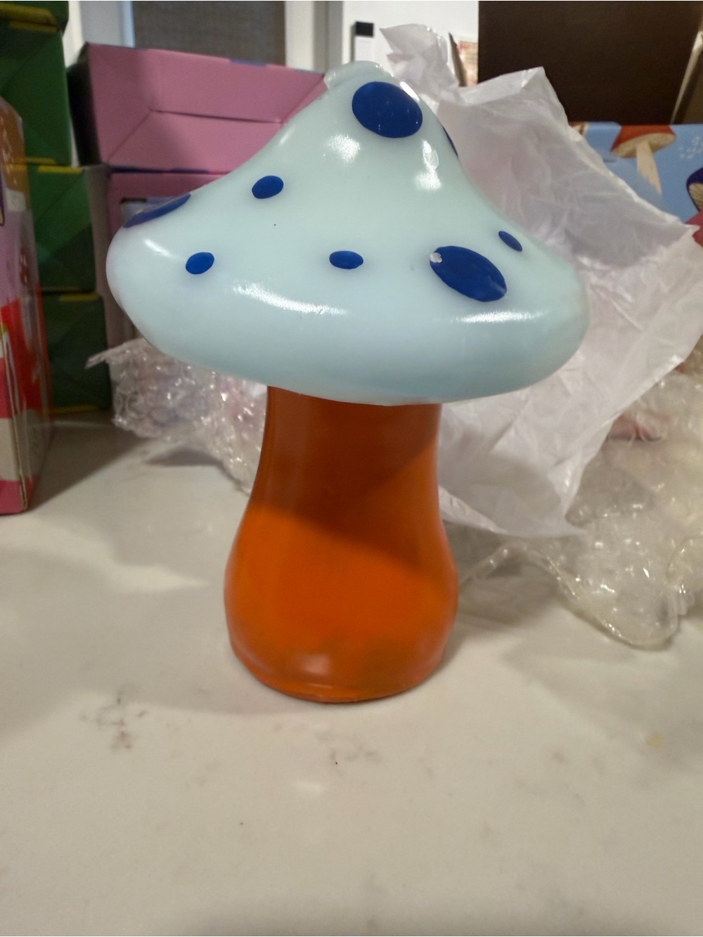 NWT Blue Polka Dot Mushroom Candle